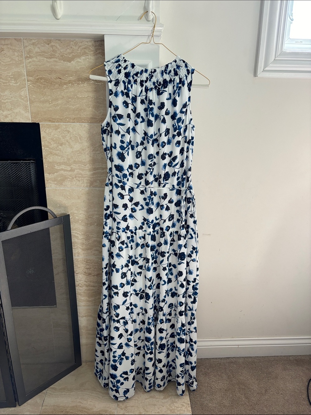 Elizabeth and James White Maxi Dress with Navy Floral Print